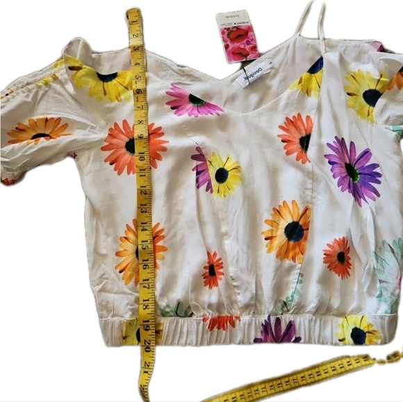 Desigual Womens Short Gathered Floral Blouse M - Picture 16 of 16